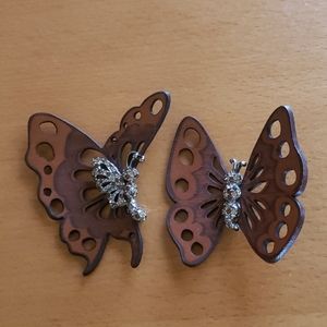 2x Swarovski butterfly pin brooch